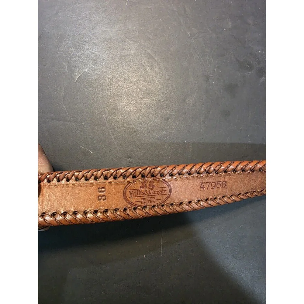 Vintage Willis & Geiger Horsehair Inlay Leather Belt Size 36 Equestrian Buckle